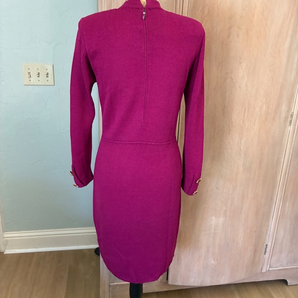 St. John Vintage 80’s Santana Knit Long Sleeve Sweater Dress pink burgundy 4 - Picture 16 of 16